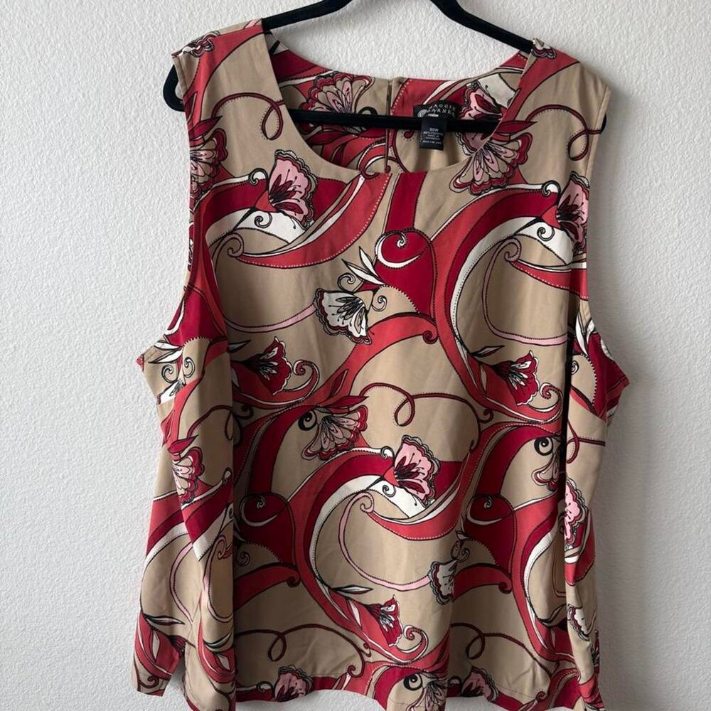Vintage red and tan floral blouse
